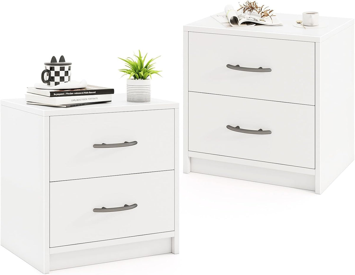 Goflame Nightstand with 2 Drawers, Modern Night Stand with Storage Drawers, Compact Floor Sofa Side Table for Small Spaces