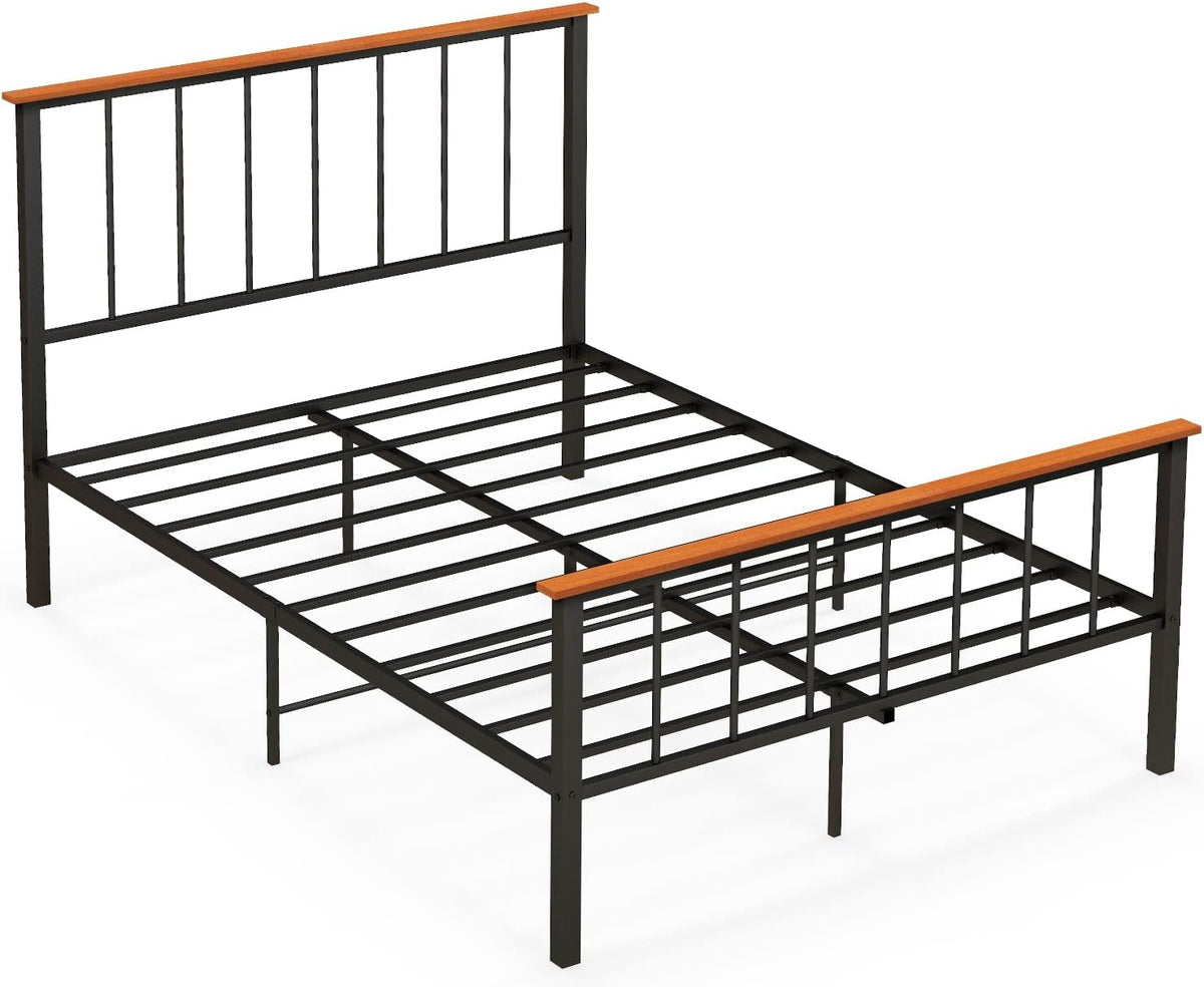 Goflame Queen/Full Size Metal Platform Bed Frame with Spindle Headboard & Footboard, Black