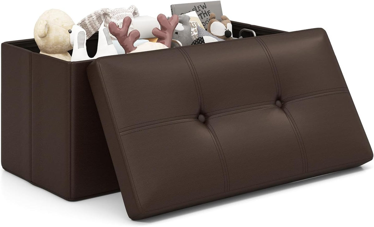 Goflame Cube Storage Ottoman - 15 Inches Folding Ottoman Storage Chest, PVC Leather, Upholstered Footrest