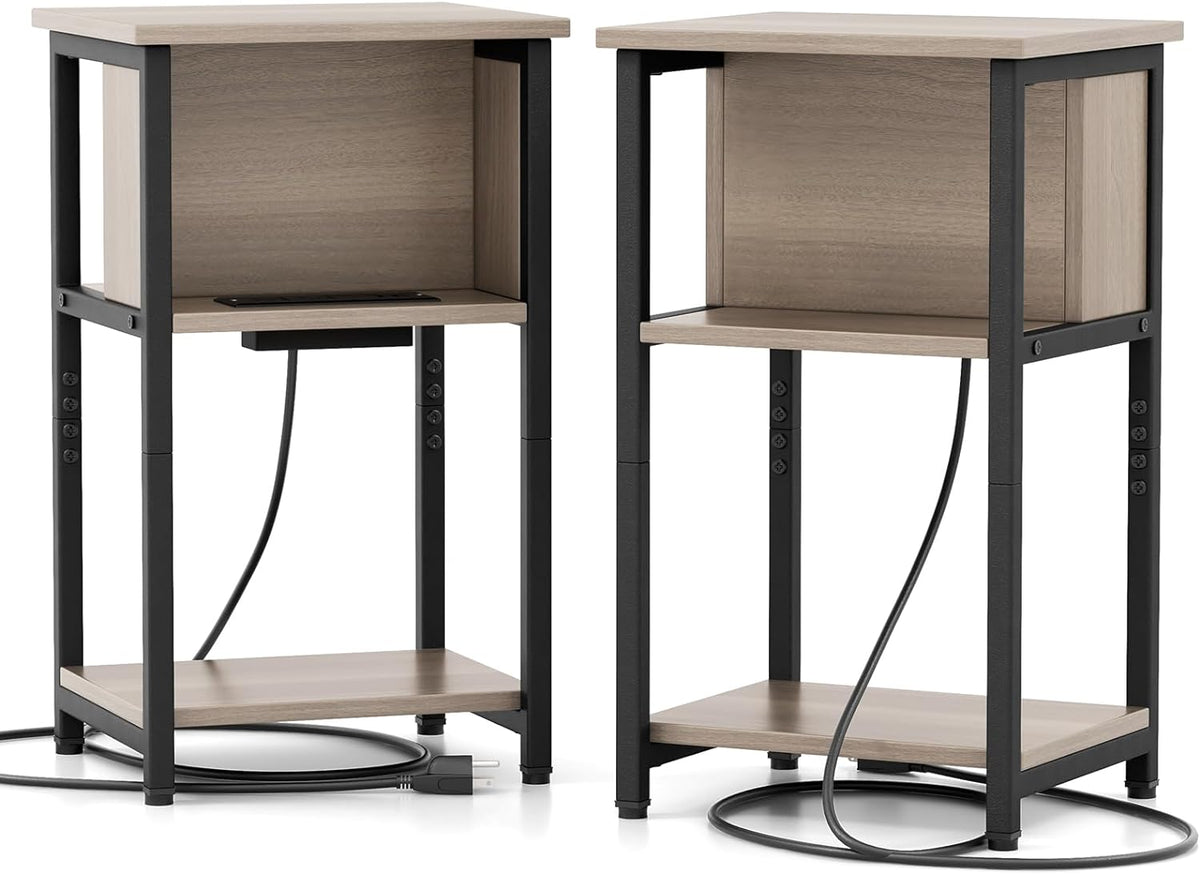 Goflame Nightstand with Charging Station, 3-Tier End Table with USB Ports & Power Outlets