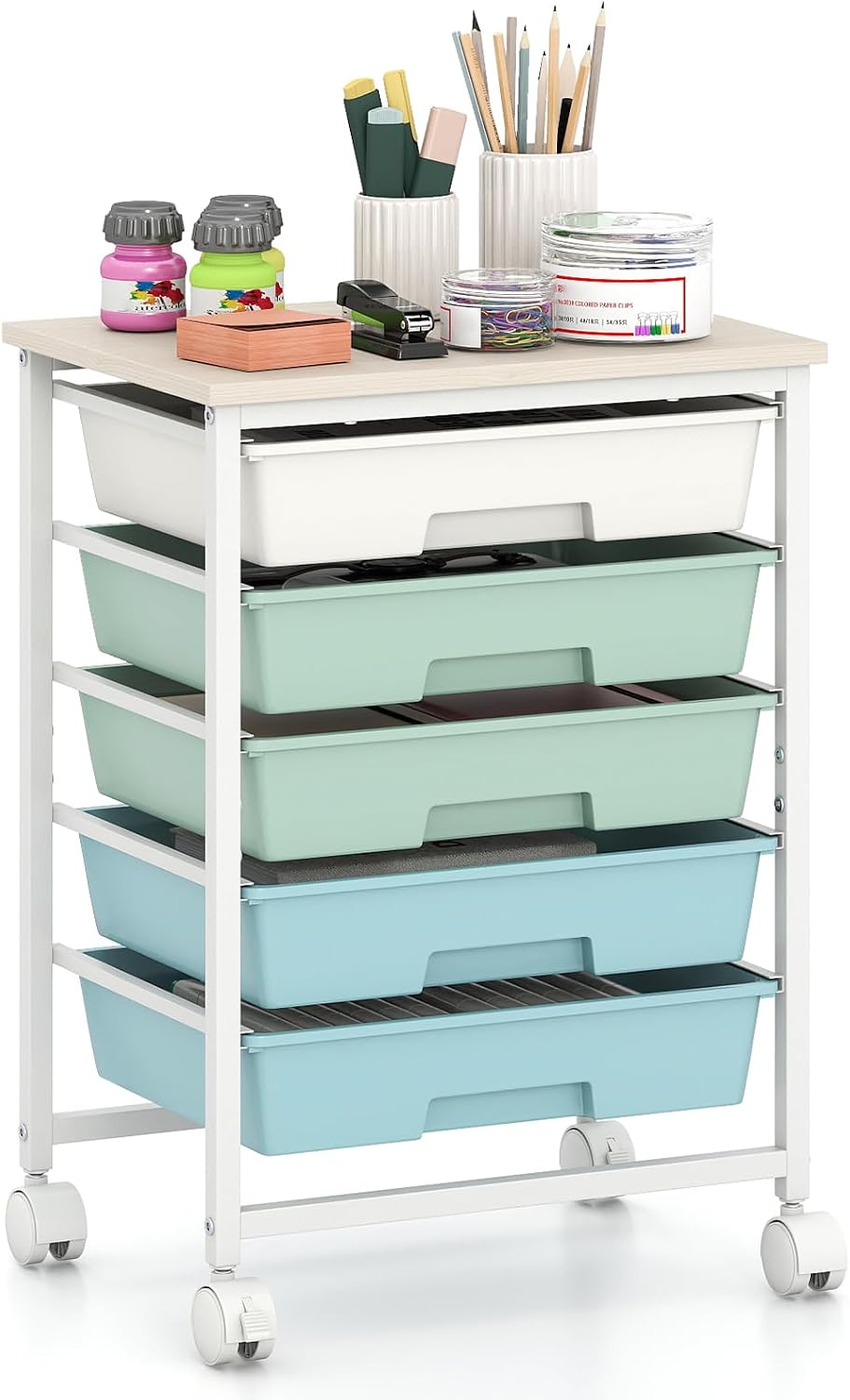 GOFLAME Rolling Storage Cart with Wooden Top