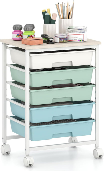 GOFLAME Rolling Storage Cart with Wooden Top