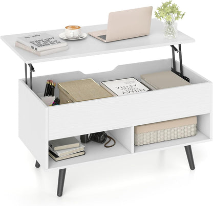 Goflame Lift Top Coffee Table Modern Cocktail Table w/Hidden Compartment & 2 Open Shelves