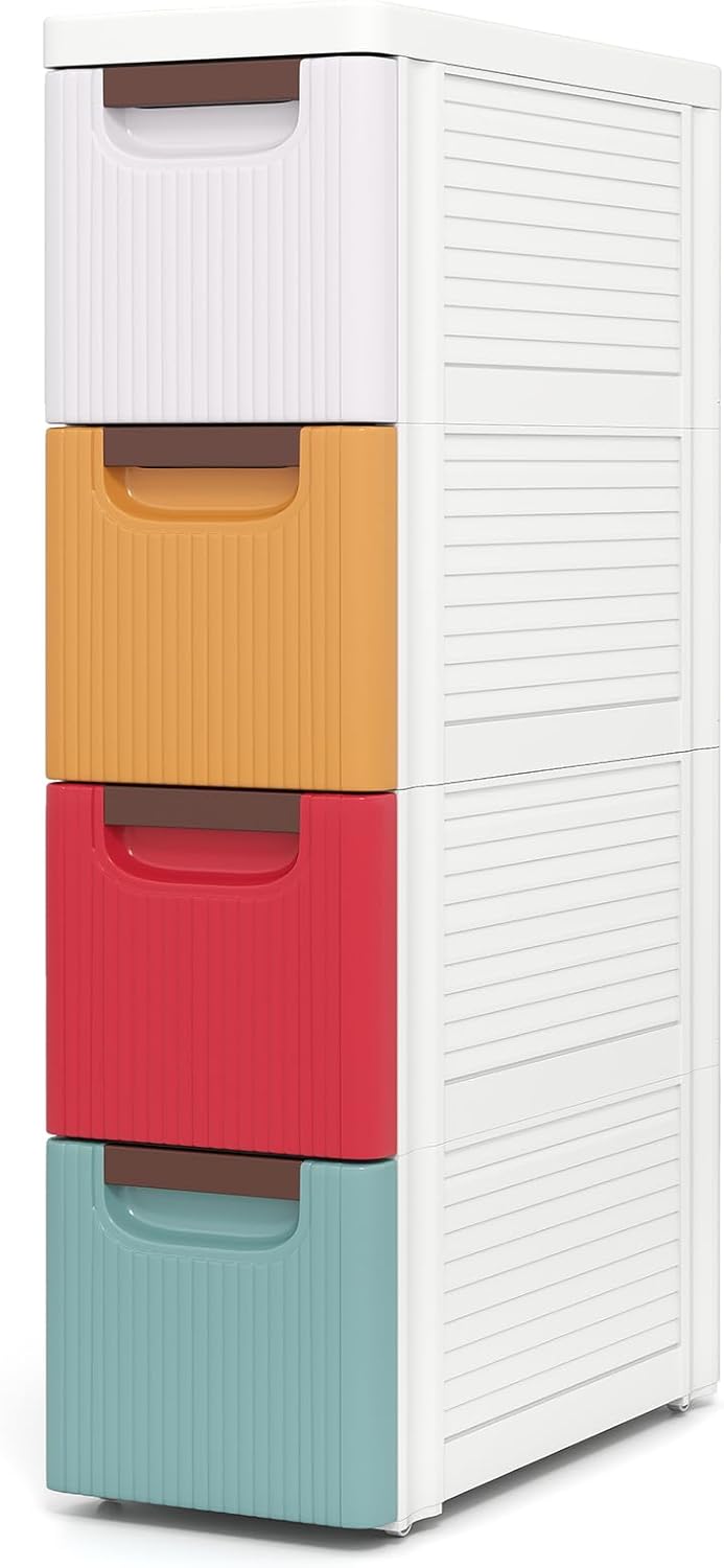 Goflame Storage Cart, Narrow Plastic Dresser, Rolling Organizer Cart for Office Classroom Bedroom