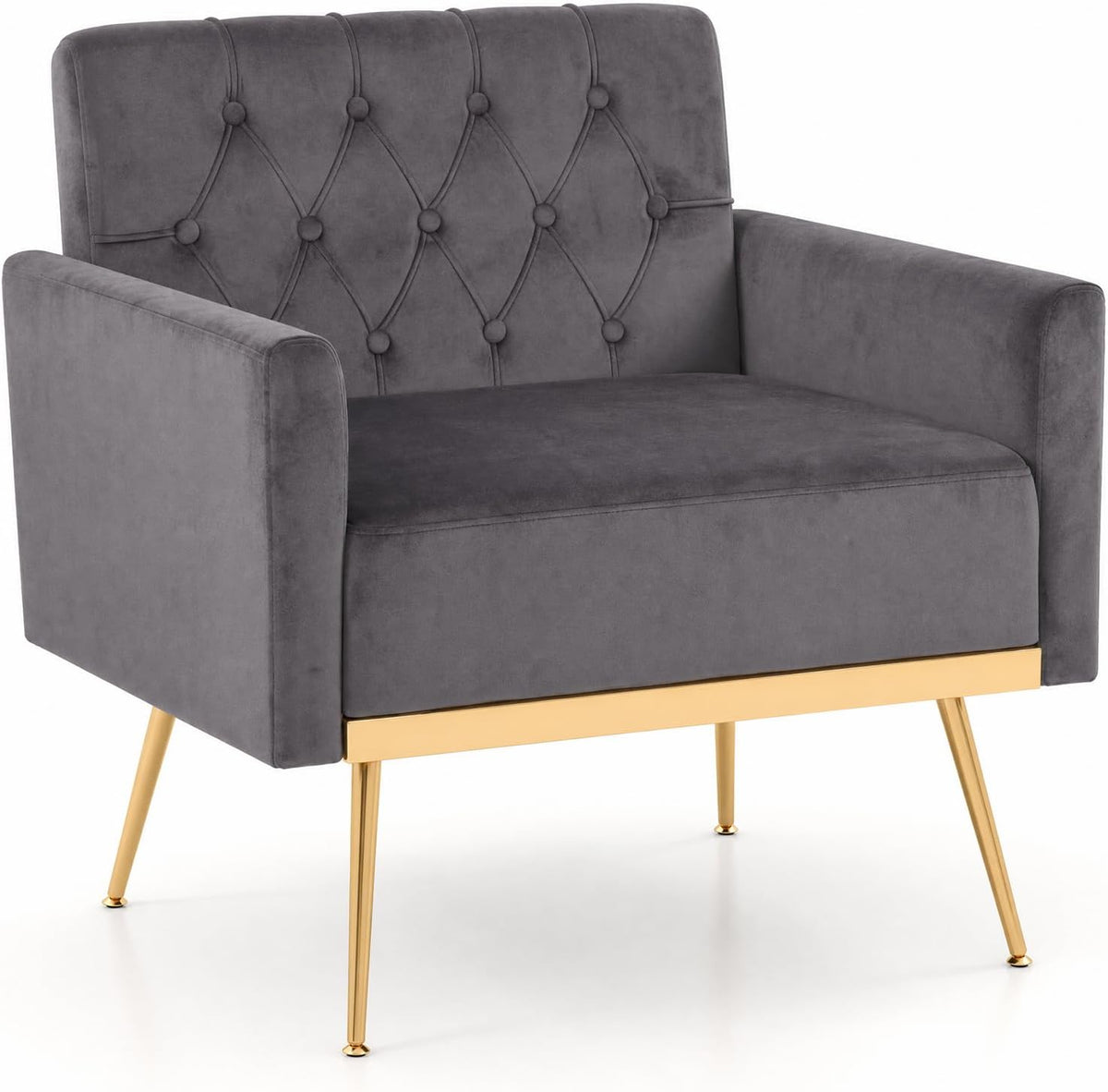 Goflame Modern Velvet Accent Chair Set of 1/2, Mid-Century Upholstered Single Sofa Chair w/Button Tufted Back