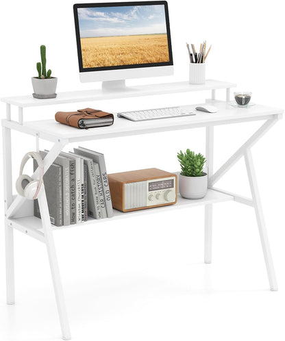 Goflame Space Saving Computer Desk with Monitor Stand and Extra Storage Shelf for Work Study