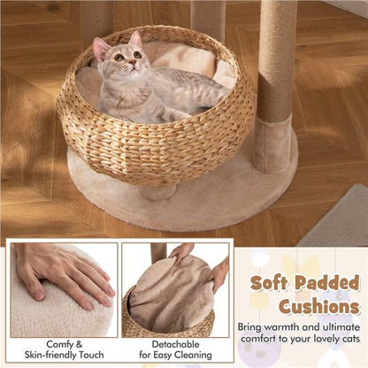 Tall 59" Cat Tree with Sisal Scratching Posts, Cozy Hammock, Washable Cushions, Multi-Level Cat Tower Activity Center for Kittens and Adult Cats Indoor