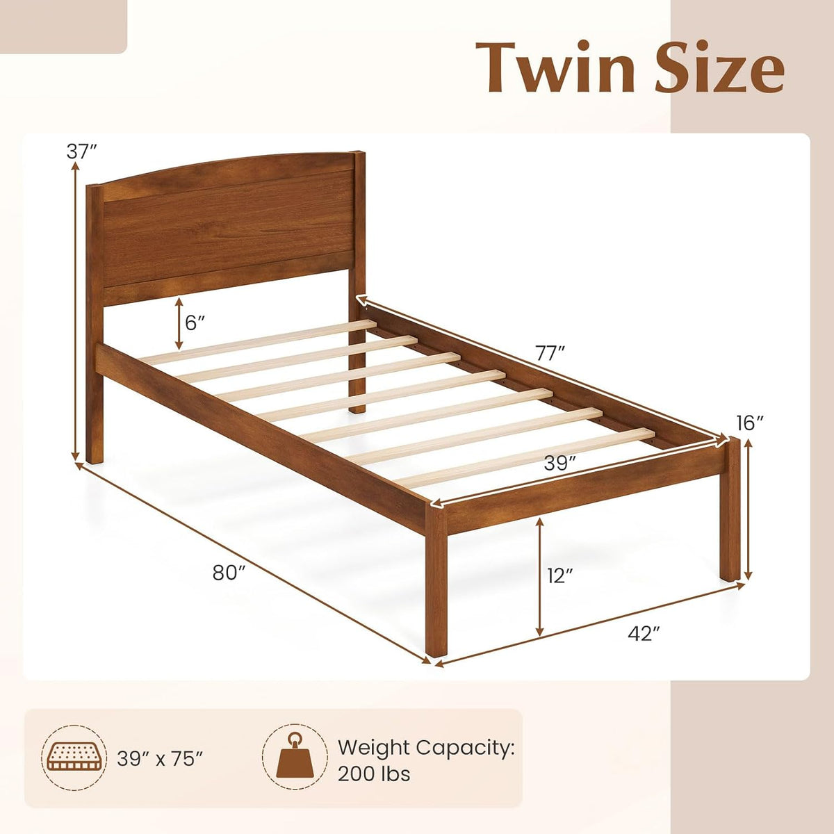 Goflame Wooden Bed Frame with Curved Headboard, Wood Slat Support | Farmhouse Platform Bed w/Heavy Duty Mattress Foundation