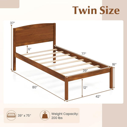 Goflame Wooden Bed Frame with Curved Headboard, Wood Slat Support | Farmhouse Platform Bed w/Heavy Duty Mattress Foundation