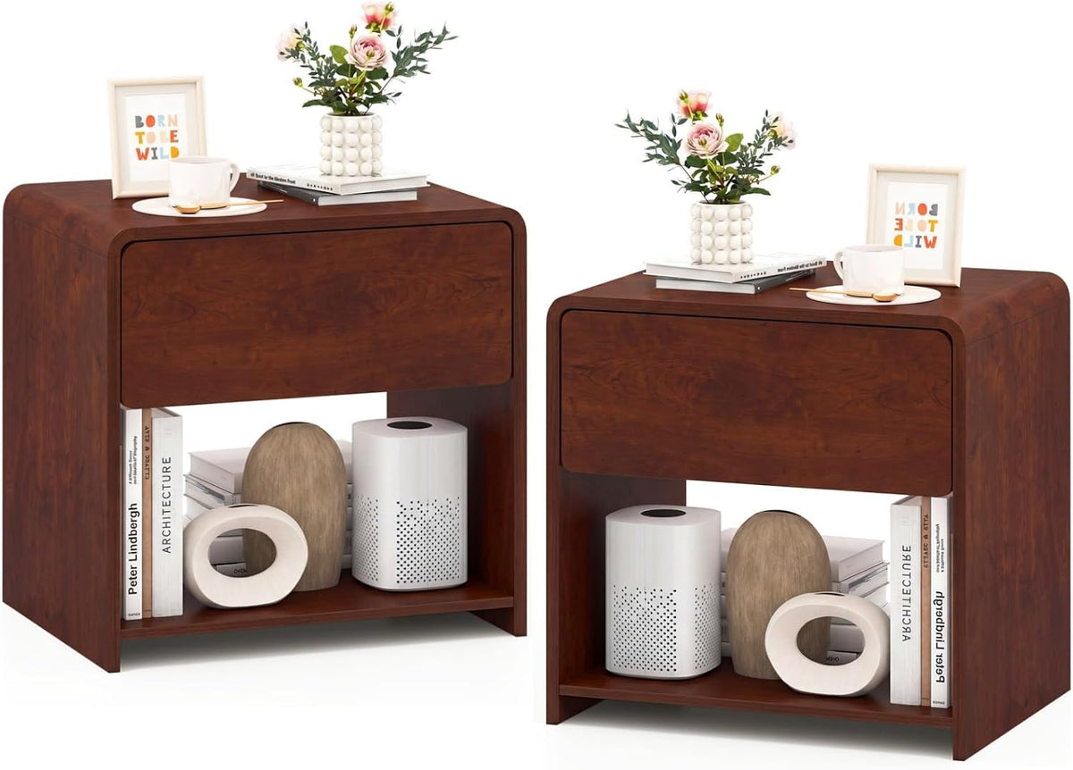 Goflame Modern Nightstand with Drawer Set of 1/2 Storage Open Shelf