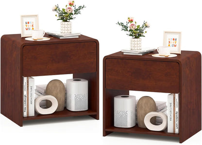 Goflame Modern Nightstand with Drawer Set of 1/2 Storage Open Shelf