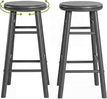 Goflame 24 Inch Swivel Bar Stools Set of 2, Rubber Wood, Walnut | Round Bar Chairs w/Backless Design