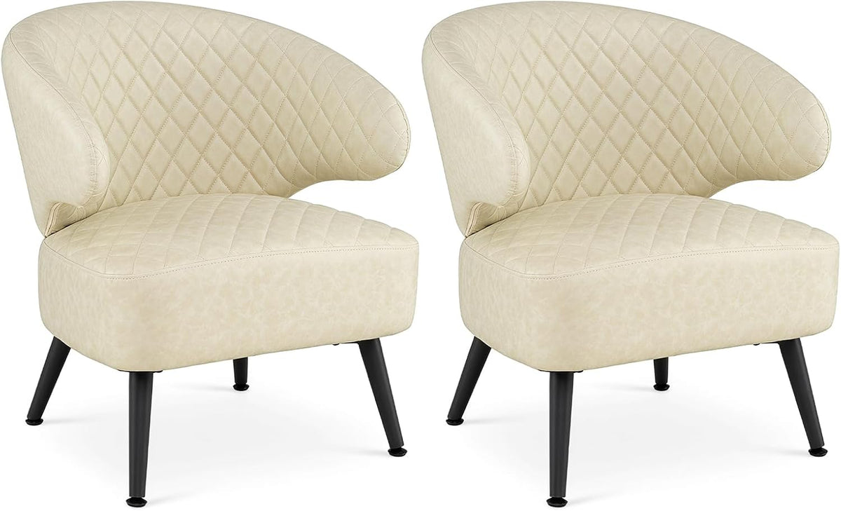 Goflame Mid Century Modern Accent Leather Upholstered Armchair with Robust Metal Legs (1/2)
