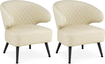Goflame Mid Century Modern Accent Leather Upholstered Armchair with Robust Metal Legs (1/2)