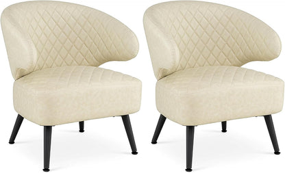 Goflame Mid Century Modern Accent Leather Upholstered Armchair with Robust Metal Legs (1/2)