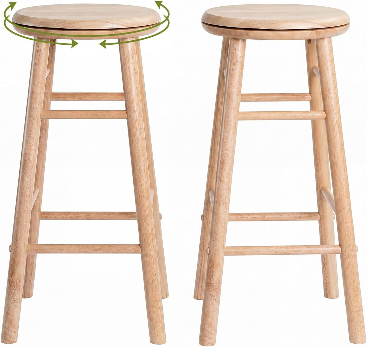 Goflame 24 Inch Swivel Bar Stools Set of 2, Rubber Wood, Walnut | Round Bar Chairs w/Backless Design