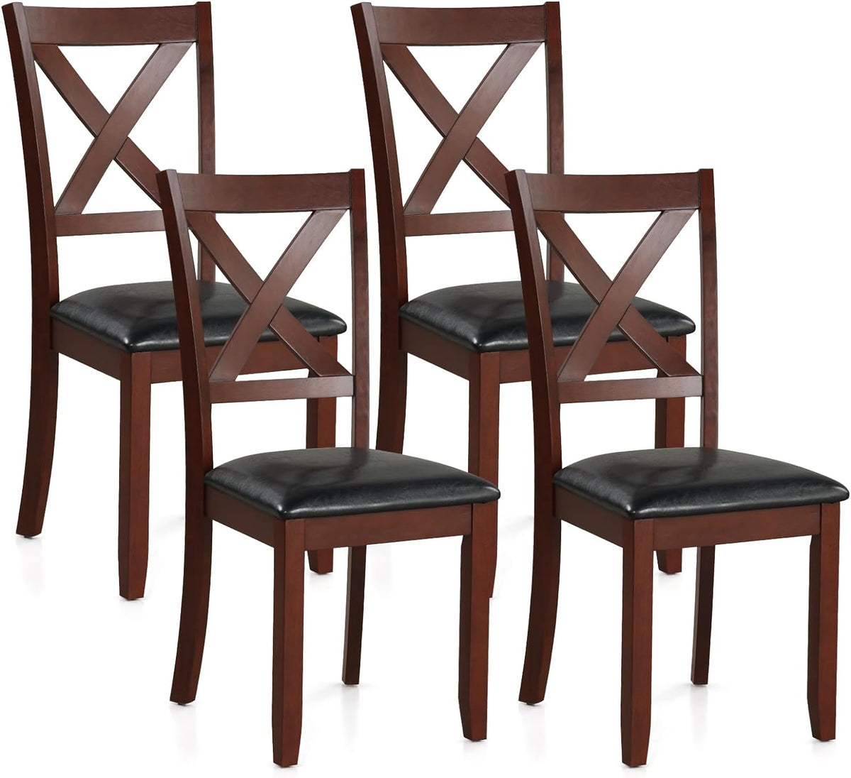 Goflame Wood Dining Chairs, Faux Leather Upholstered Dining Chairs with Rubber Wood Legs
