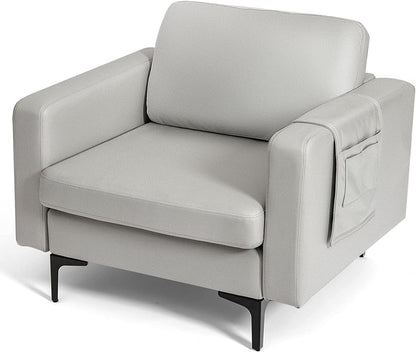 Goflame Modern Accent Chair w/Comfy Thick Cushion, Magazine Pockets