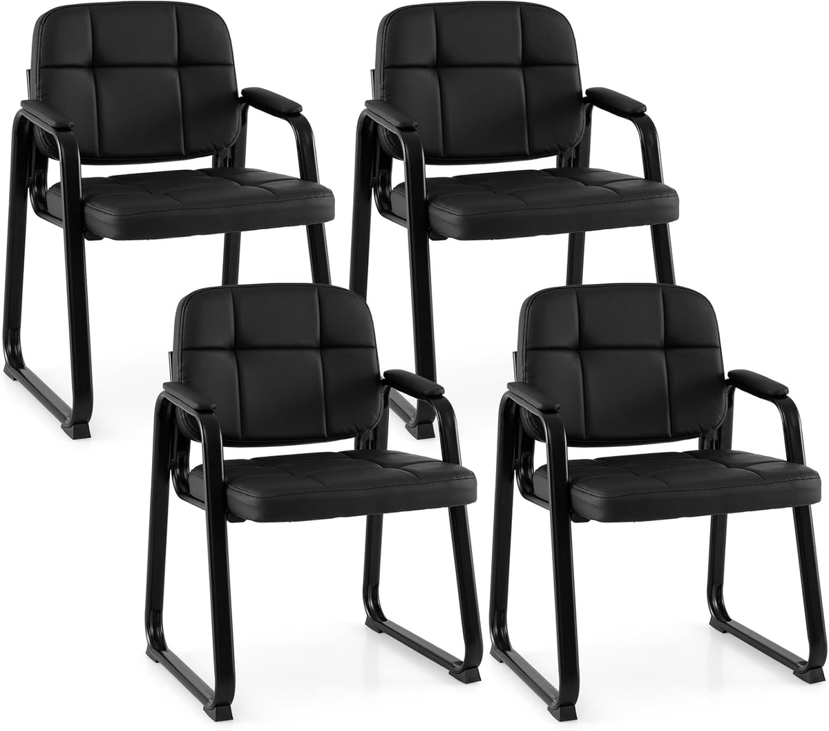 Goflame Waiting Room Leather Office Reception Chairs with Padded Armrests