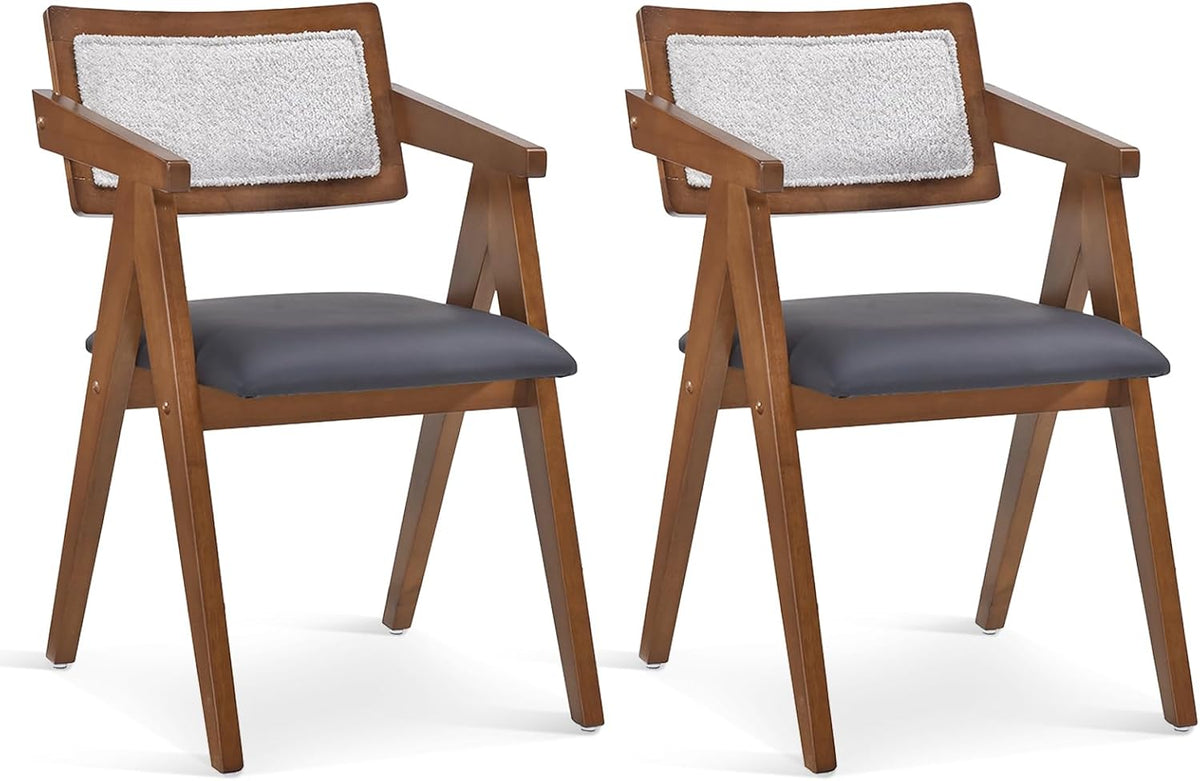 Goflame Wooden Dining Chairs Set of 2, Mid Century Upholstered Kitchen Chairs w/Leathaire Seat Cushions