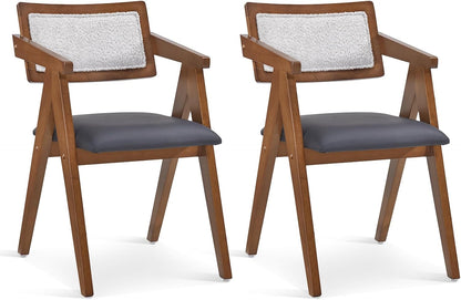 Goflame Wooden Dining Chairs Set of 2, Mid Century Upholstered Kitchen Chairs w/Leathaire Seat Cushions