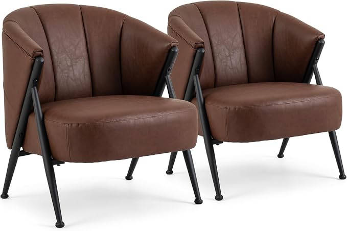 Goflame Mid Century Modern Accent Chair w/Curved Backrest & Wide Seat