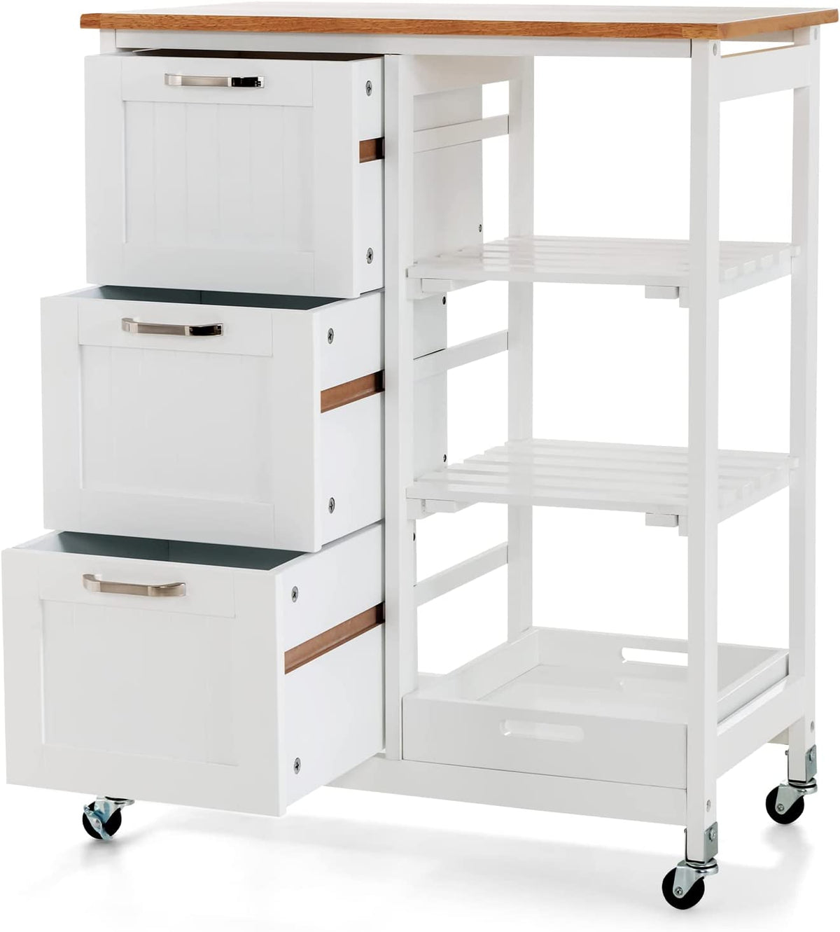 Goflame Kitchen Island Cart with Storage, Bar Serving Cart on Wheels with 3 Deep Drawers