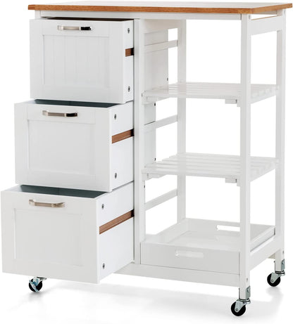 Goflame Kitchen Island Cart with Storage, Bar Serving Cart on Wheels with 3 Deep Drawers