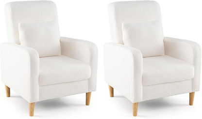 Goflame Modern Accent Chair with Lumbar Pillow Teddy Fleece Cover
