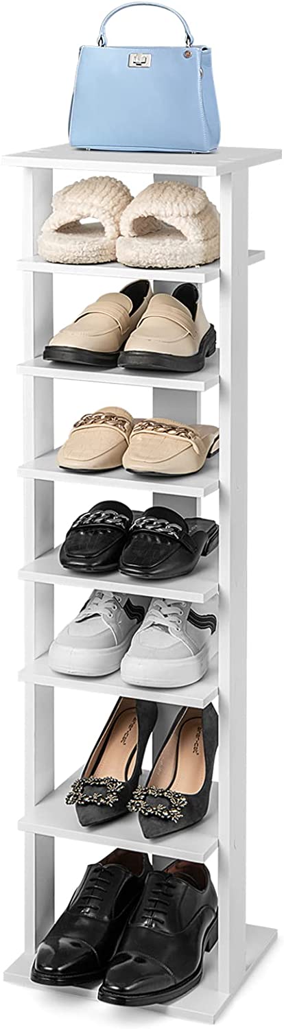 Goflame 8-Tier Vertical Shoe Rack, Corner Shoe Storage Organizer for 7 Pairs, Freestanding Narrow Shoe Rack