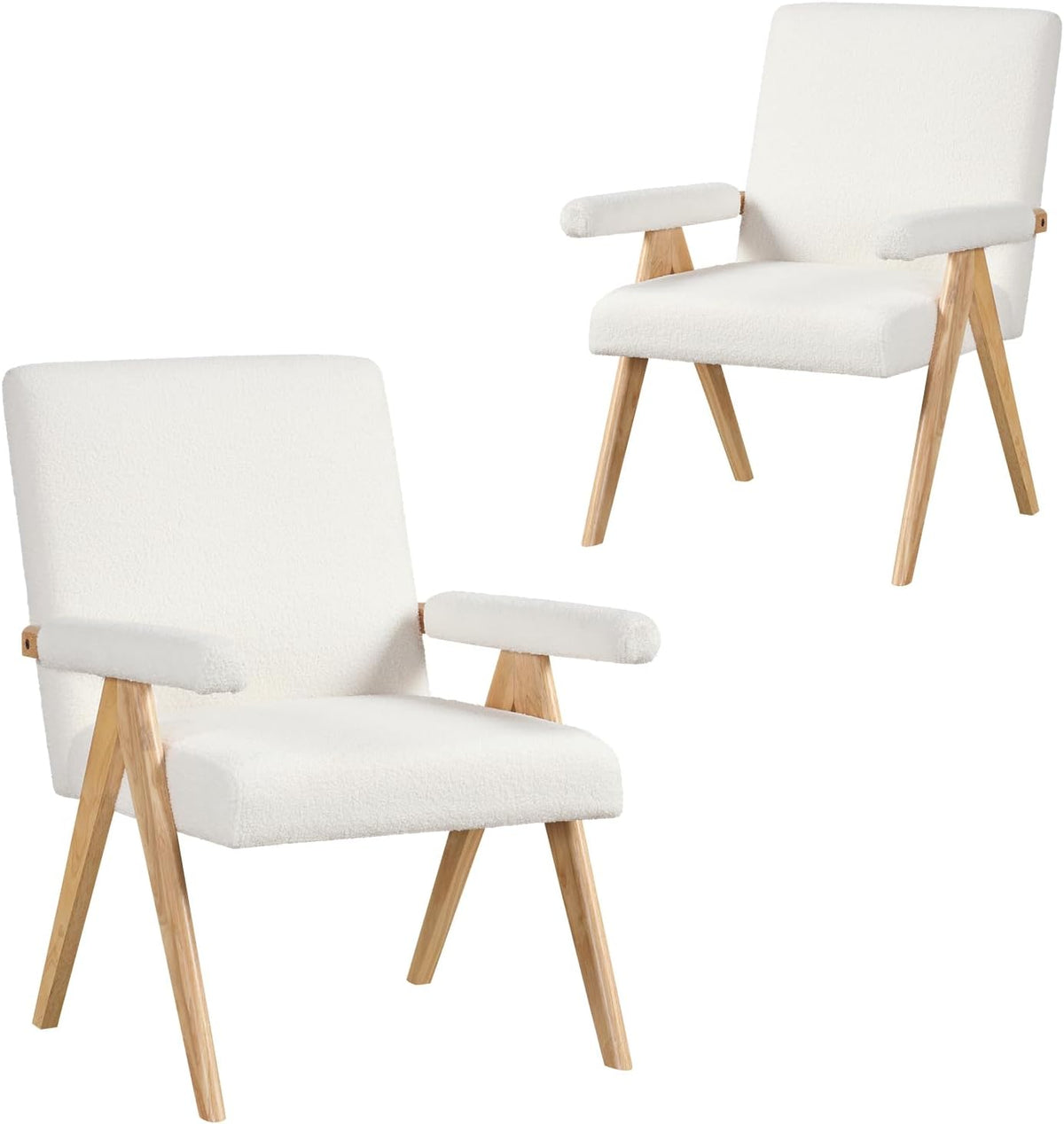 Goflame Mid-Century Modern Accent Chair, Sherpa Fabric Reading Chair with Padded Armrests