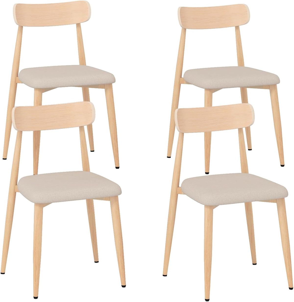 Goflame Linen Fabric Upholstered Modern Dining Chair Set of 2/4 with Padded Seat and Curved Back
