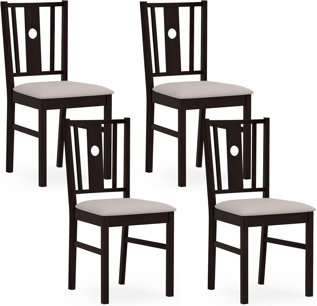 Goflame Wood Dining Chairs w/Fabric Padded Seat & Slatted Curved Back (2/4)