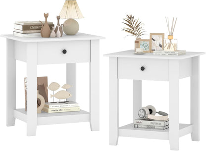 Goflame Nightstand with Drawer 2-Tier Modern Bedside Table with Open Shelf and Storage