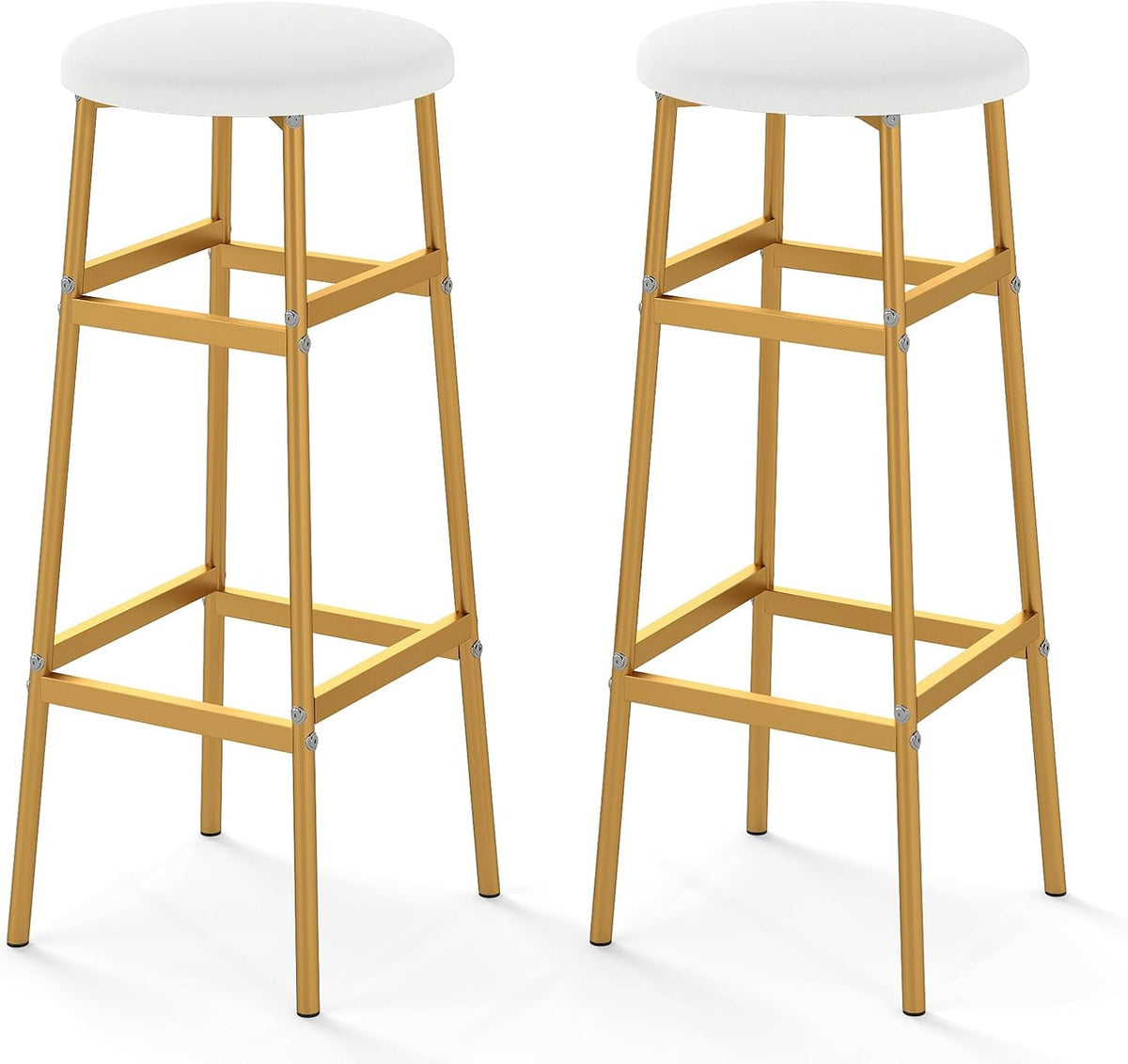 Goflame 29 Inch Bar Stools Set of 2/4 Upholstered Round Backless Bar Height Chairs with Sturdy Metal Frame and Footrest