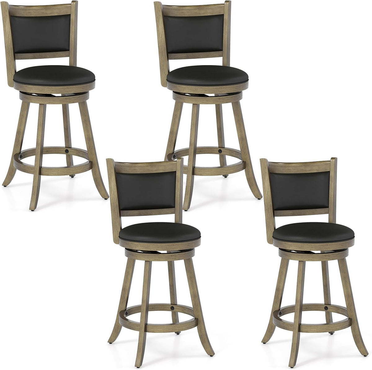 Goflame Accent Wooden Swivel Back Counter Height Bar Stool, Fabric Upholstered Design
