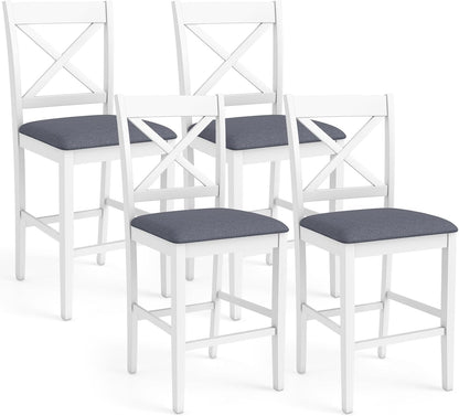 Goflame 24" Farmhouse Bar Stools | Cross Back Counter Height Chairs with Padded Linen Upholstered Seat (2/4)