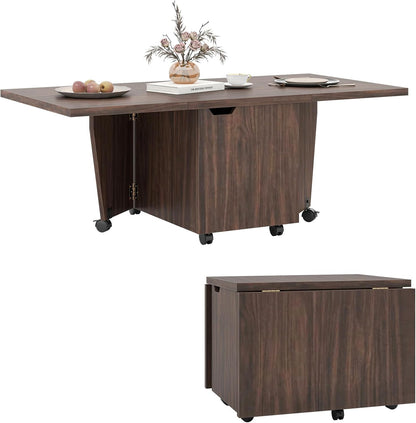 Goflame Folding Coffee Table 48 Inch Drop Leaf Extendable Center Table with Storage Cabinet & Wheels