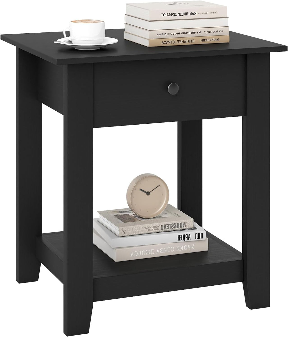 Goflame Nightstand with Drawer 2-Tier Modern Bedside Table with Open Shelf and Storage