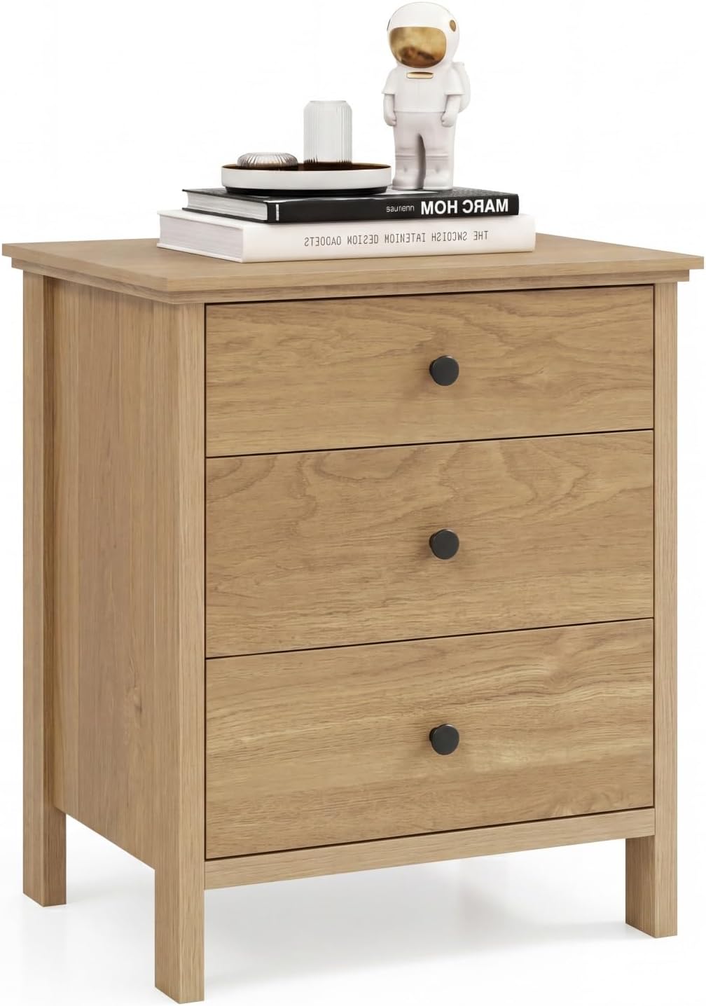 Goflame Nightstand with Drawers Solid Structure Side Table for Storage Bedroom