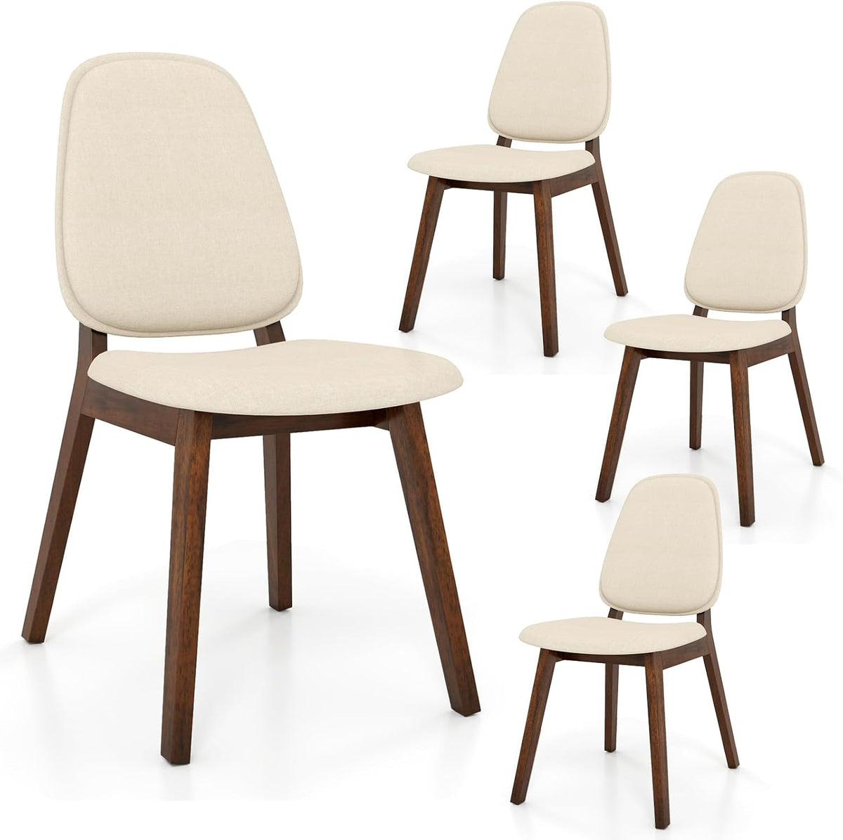 Goflame Wooden Dining Chair Set of 2/4 Mid-Century Modern Upholstered Side Armless Chair