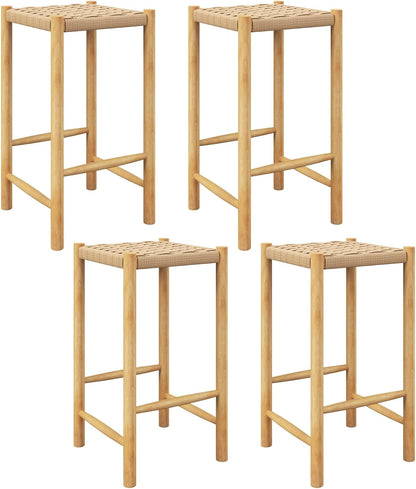 Goflame Wood Stools Set of 2, 18" Tall Boho Backless Stool Chairs with Rubber Wood Legs
