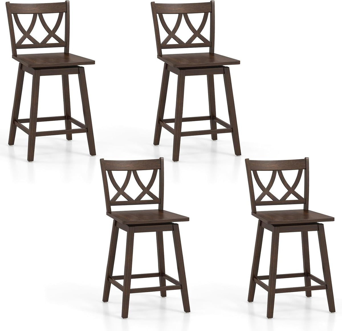 Goflame 24" Bar Stools Set of 2/4, Swivel Wooden Bar Chairs with Rubber Wood Frame, Dark Grey