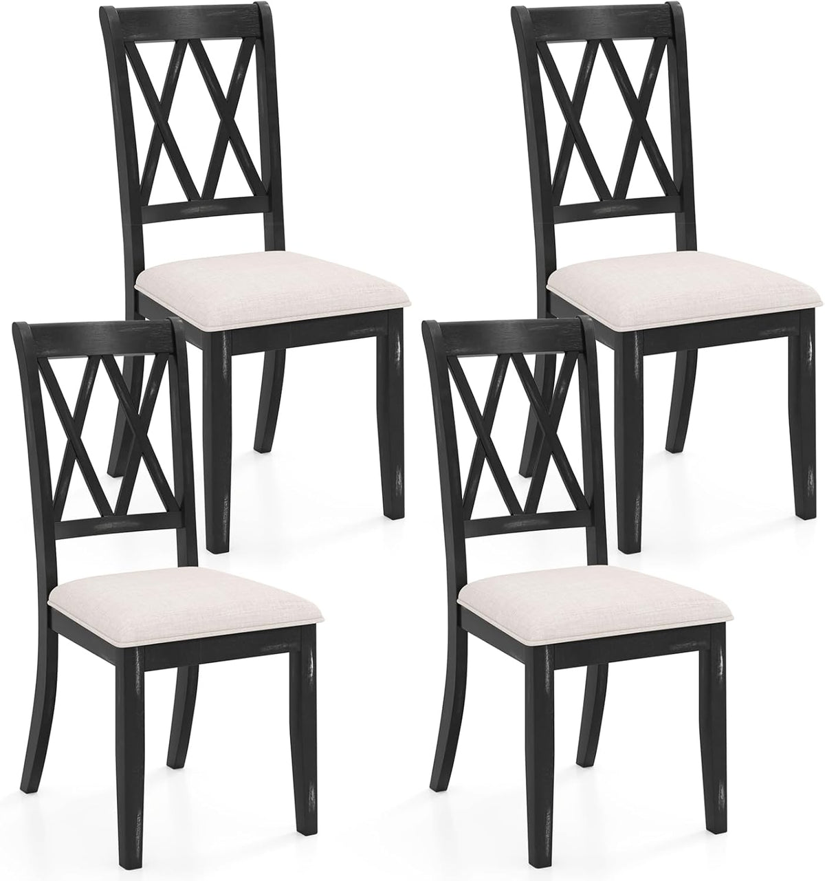 Goflame Wooden Dining Chairs Set of 2/4 Upholstered Kitchen Chair w/Distressed Rubber Wood Legs Curved Cross Back