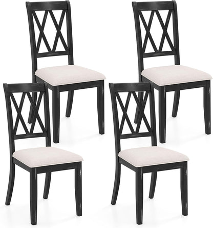 Goflame Wooden Dining Chairs Set of 2/4 Upholstered Kitchen Chair w/Distressed Rubber Wood Legs Curved Cross Back