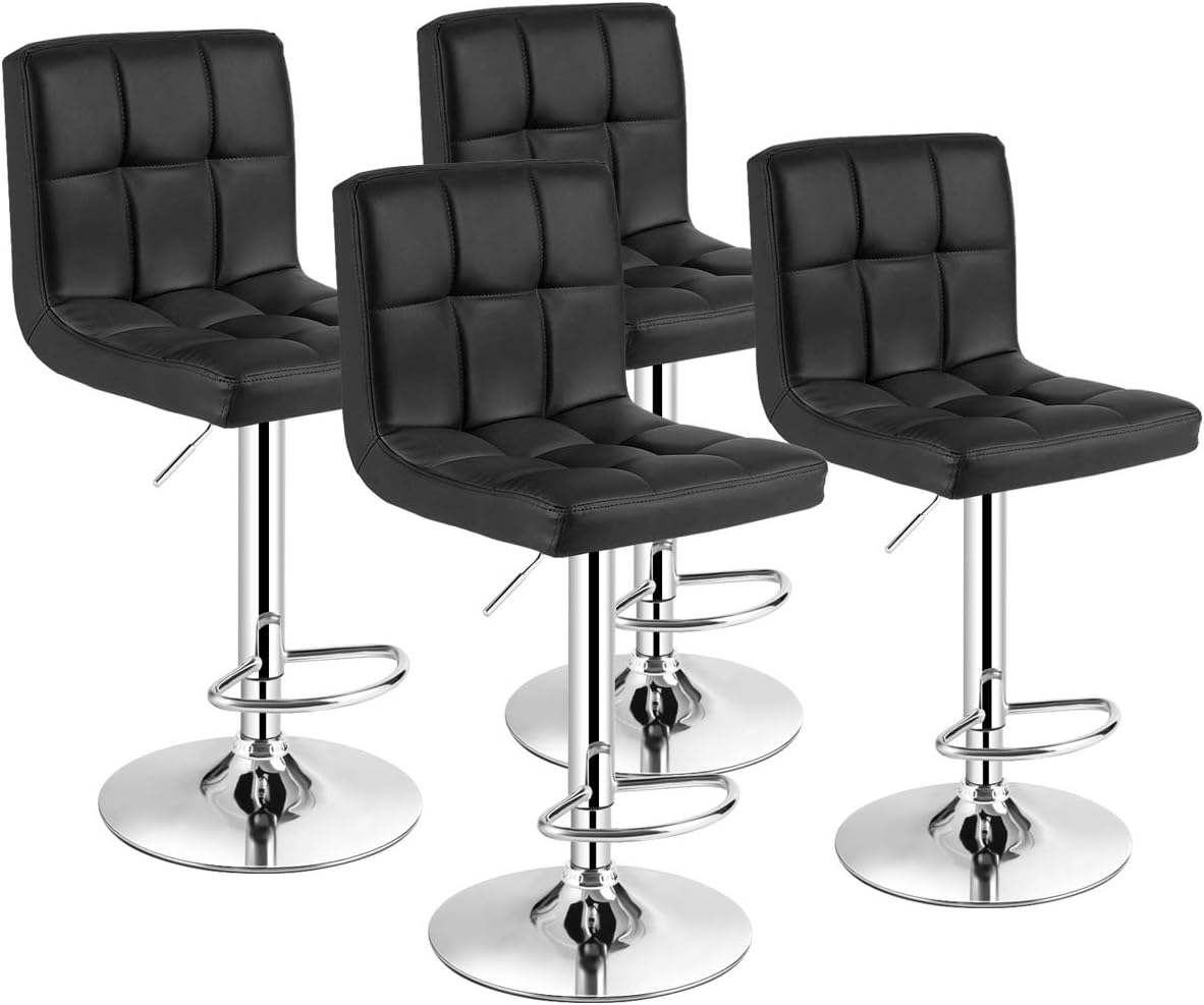 Goflame Bar Stool, Modern Swivel Adjustable Armless Barstools, Square Counter Height PU Leather Bar Stools