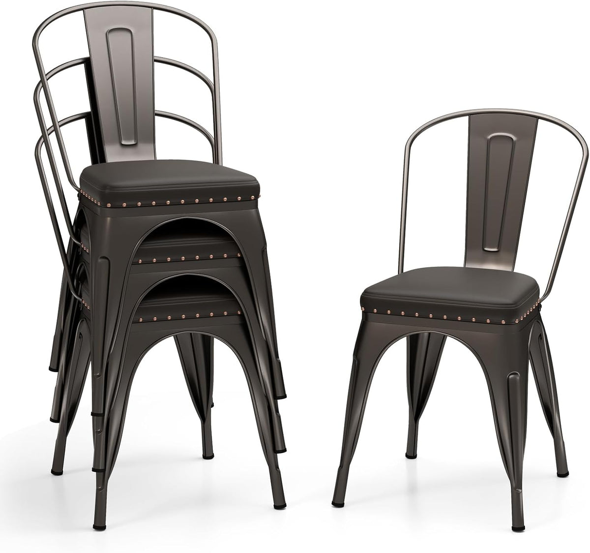 Goflame Metal Dining Chairs Set of 4 with Detachable Backrest & PU Leather Padded Seat