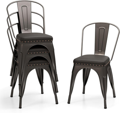 Goflame Metal Dining Chairs Set of 4 with Detachable Backrest & PU Leather Padded Seat