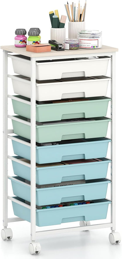 GOFLAME Rolling Storage Cart with Wooden Top, Macaron Color