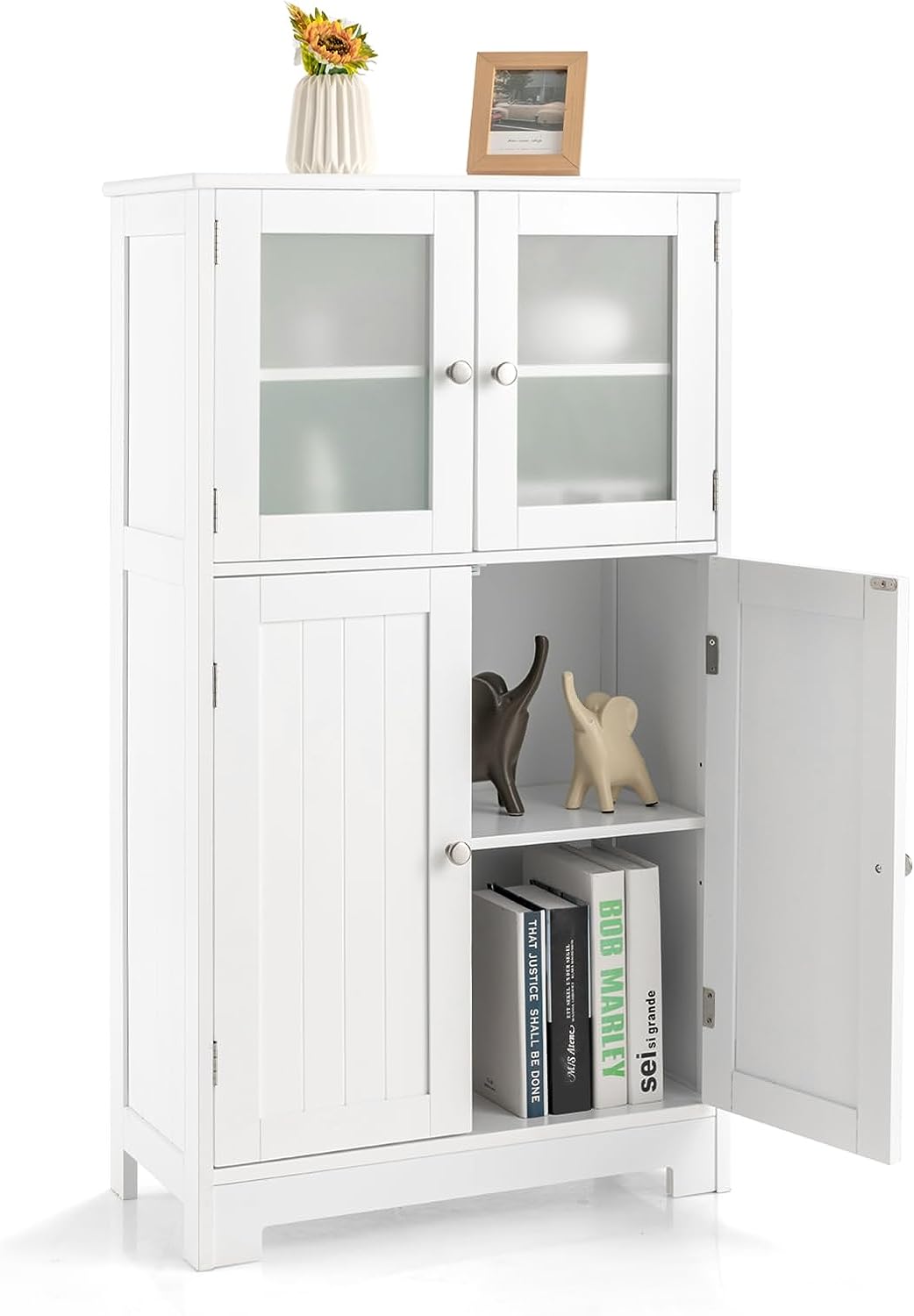 Goflame Storage Cabinet with Doors - Bathroom Floor Cabinet, Freestanding Tall Cabinet